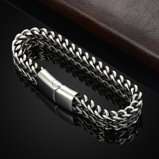 Men’s Fish Scale Braided Stainless Steel Bracelet with Magnetic Clasp