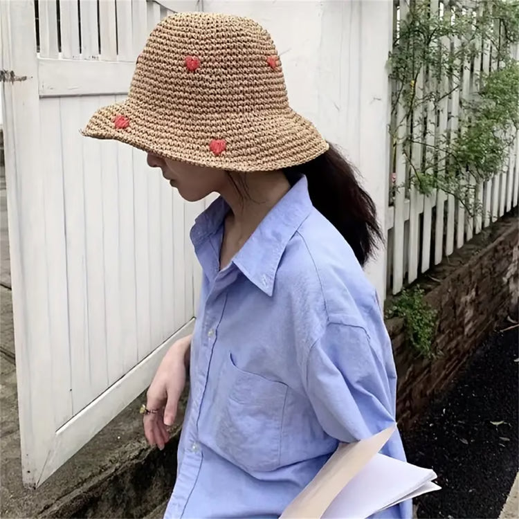 Wavy Brim Straw Sun Hat, Breathable Wide Brim Beach Hat for Summer Travel