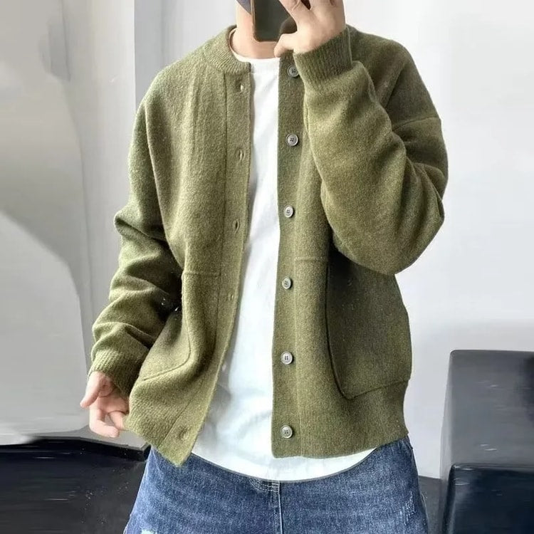 Men’s Knitted Cardigan Sweater, Solid Color Casual Layering Sweater for Autumn and Winter