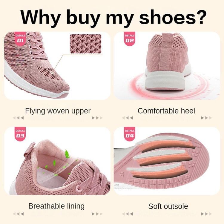 Women’s Breathable Lace-Up Running Shoes, Soft Sole Casual Sports Shoes