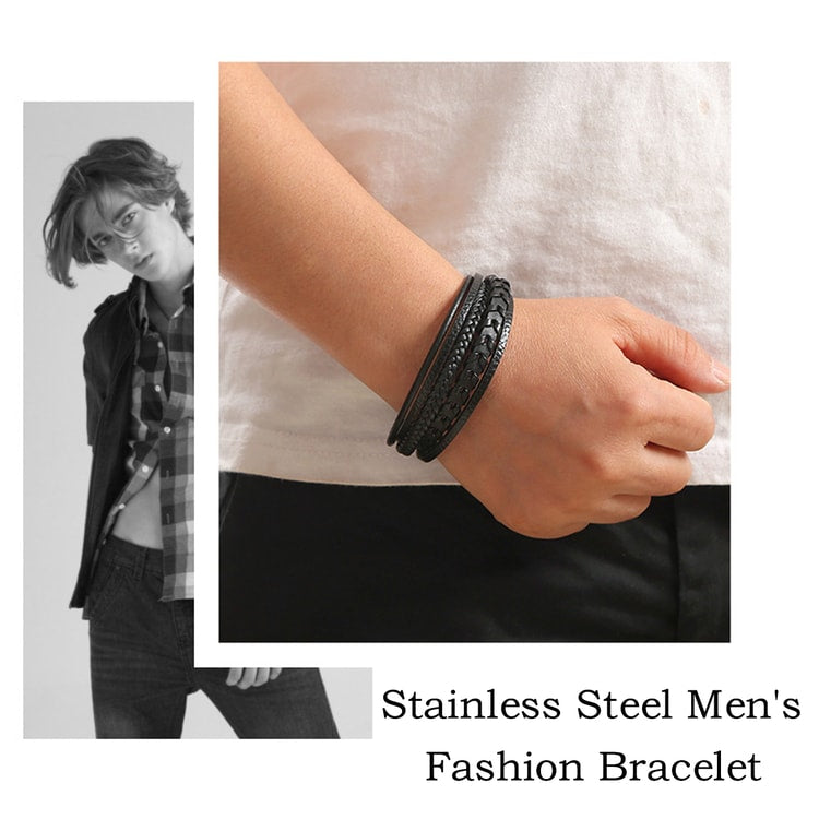 Men’s Multi-Layer Vintage Leather Braided Bracelet with Alloy Magnetic Buckle
