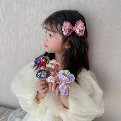 Sparkling Sequin Bow Hair Clip for Girls, Gradient Hairpin for Kids