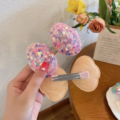 Sparkling Sequin Bow Hair Clip for Girls, Gradient Hairpin for Kids