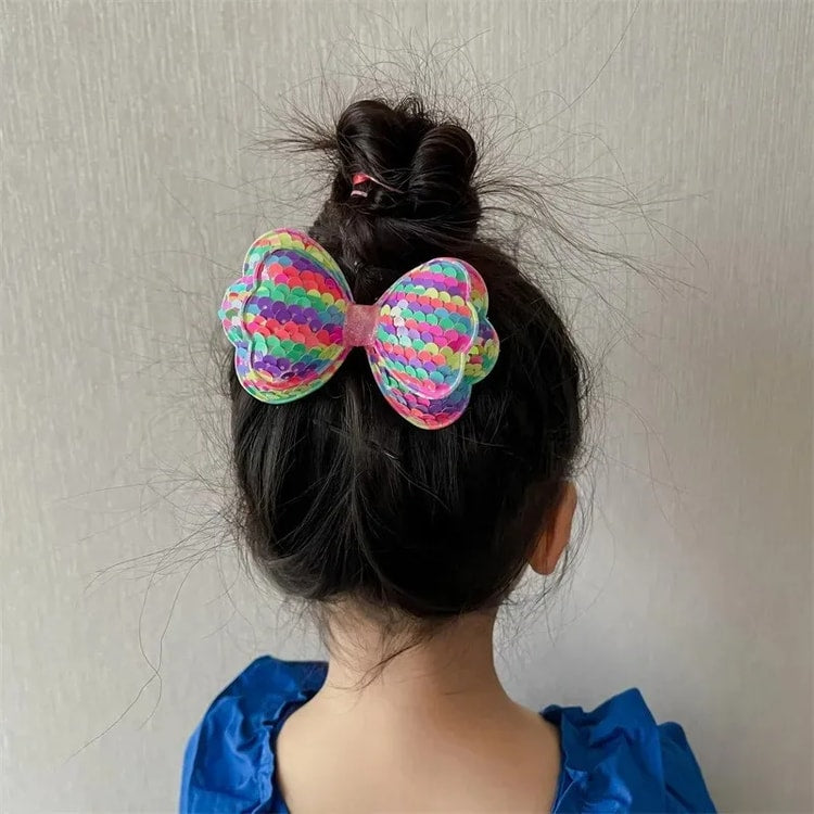 Sparkling Sequin Bow Hair Clip for Girls, Gradient Hairpin for Kids