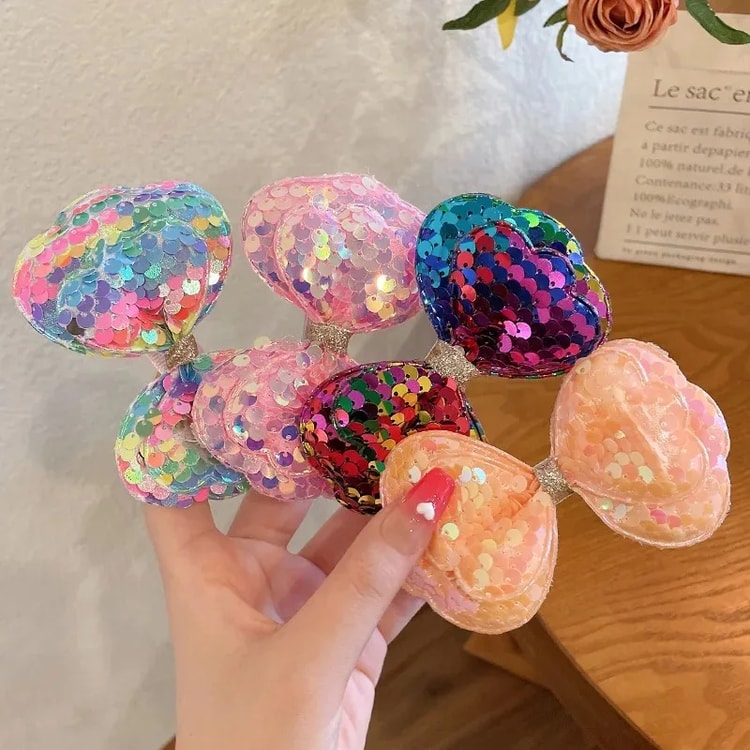 Sparkling Sequin Bow Hair Clip for Girls, Gradient Hairpin for Kids