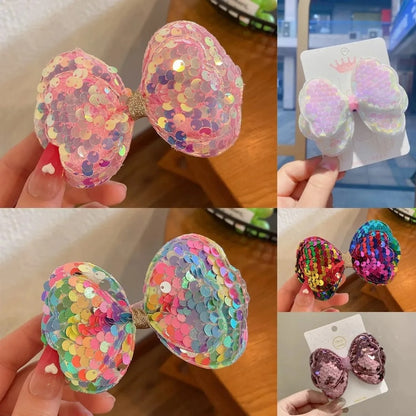 Sparkling Sequin Bow Hair Clip for Girls, Gradient Hairpin for Kids