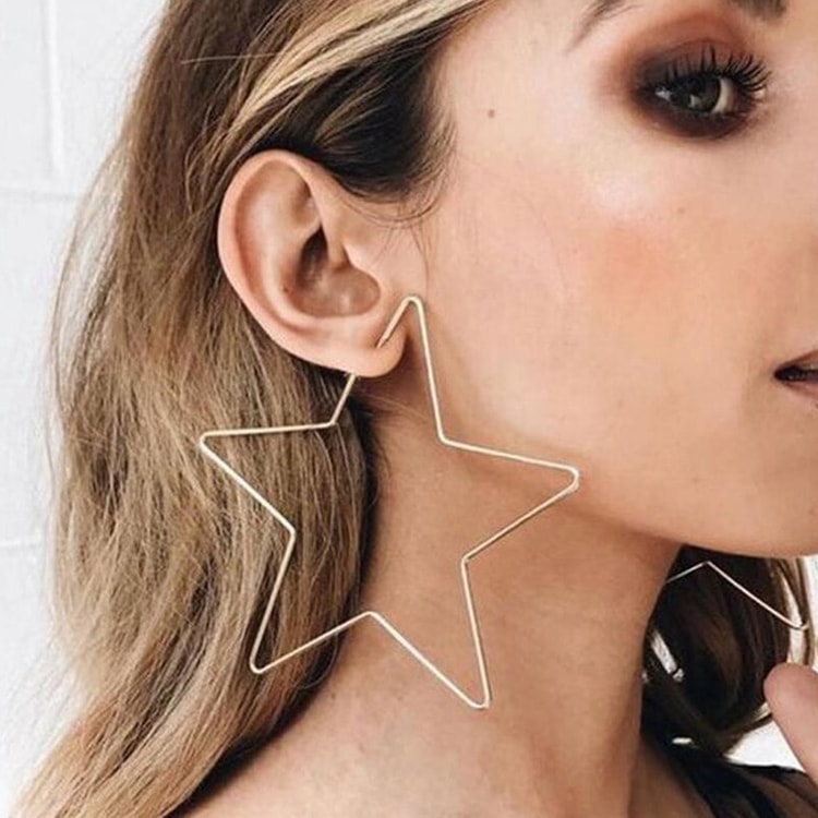Zinc Alloy Star-Shaped Hoop Earrings, Fashion Jewelry Accessory