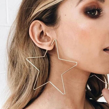 Zinc Alloy Star-Shaped Hoop Earrings, Fashion Jewelry Accessory