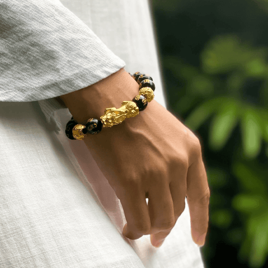 Black Obsidian Beaded Bracelet with Adjustable Cord, Unisex Fashion Accessory