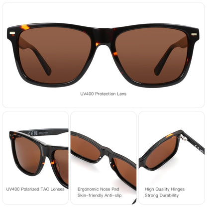 Retro Square Polarized Sunglasses for Men, Lightweight Driving Shades