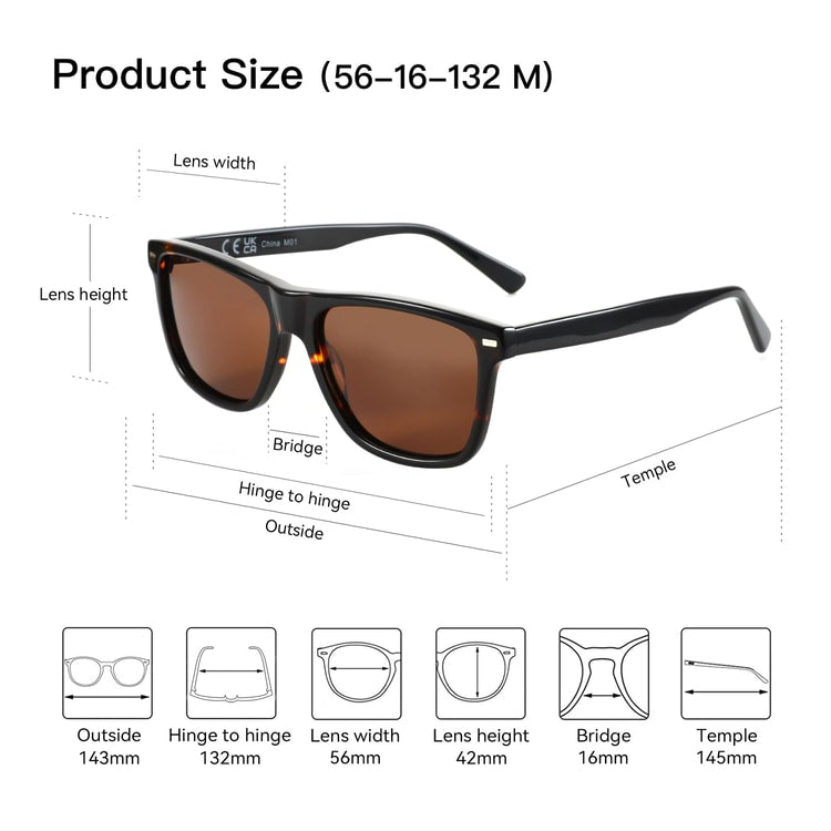 Retro Square Polarized Sunglasses for Men, Lightweight Driving Shades