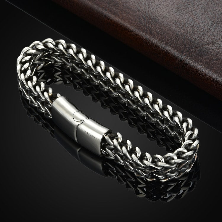 Men’s Fish Scale Braided Stainless Steel Bracelet with Magnetic Clasp