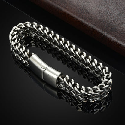 Men’s Fish Scale Braided Stainless Steel Bracelet with Magnetic Clasp