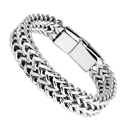 Men’s Fish Scale Braided Stainless Steel Bracelet with Magnetic Clasp