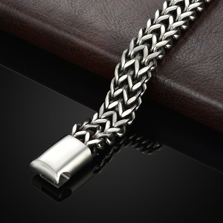 Men’s Fish Scale Braided Stainless Steel Bracelet with Magnetic Clasp