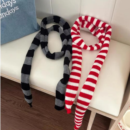 Women’s Striped Cotton Scarf, Long Thin Neckerchief for Casual Streetwear
