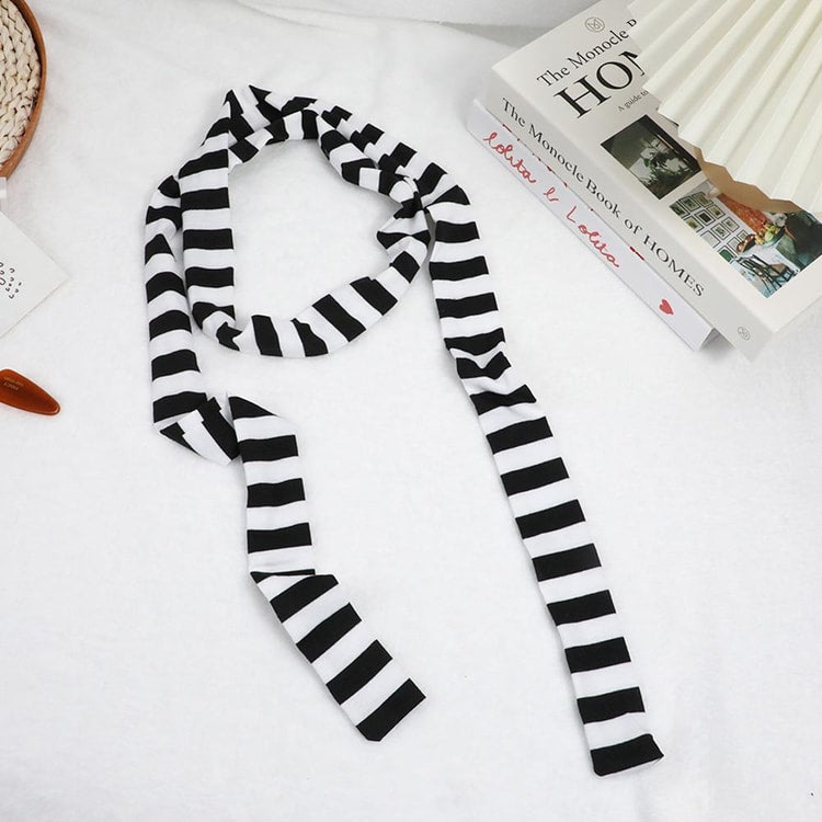 Women’s Striped Cotton Scarf, Long Thin Neckerchief for Casual Streetwear