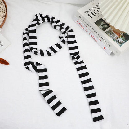 Women’s Striped Cotton Scarf, Long Thin Neckerchief for Casual Streetwear