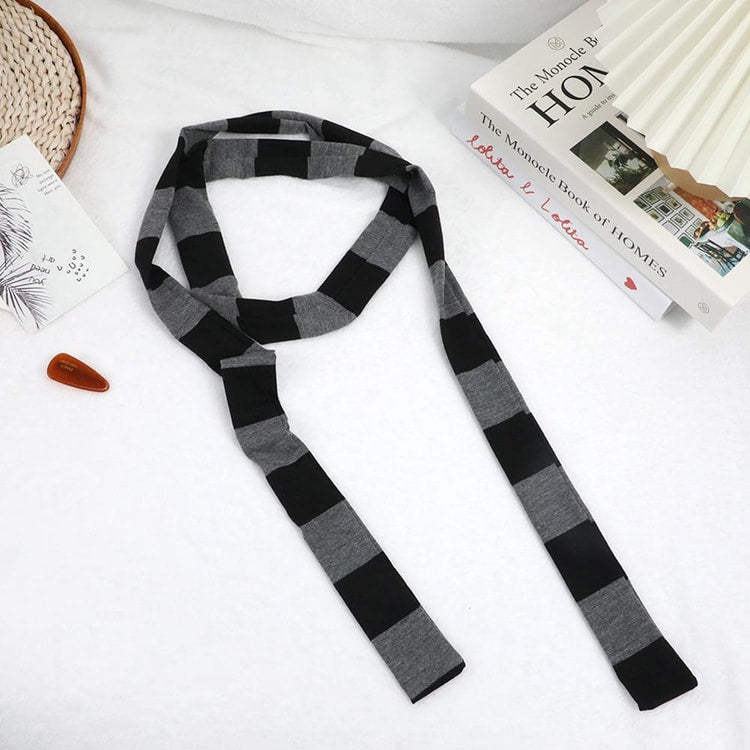 Women’s Striped Cotton Scarf, Long Thin Neckerchief for Casual Streetwear