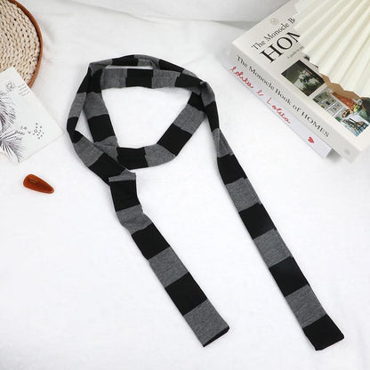 Women’s Striped Cotton Scarf, Long Thin Neckerchief for Casual Streetwear