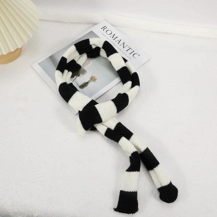 Women’s Striped Cotton Scarf, Long Thin Neckerchief for Casual Streetwear