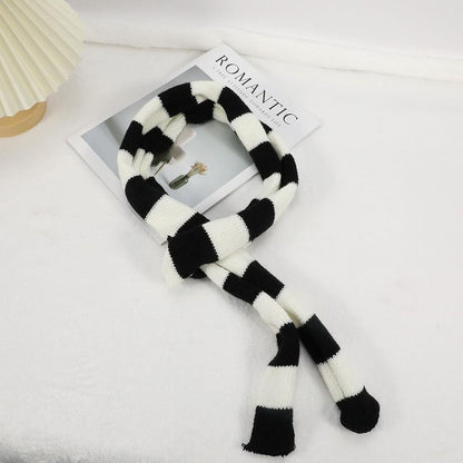 Women’s Striped Cotton Scarf, Long Thin Neckerchief for Casual Streetwear