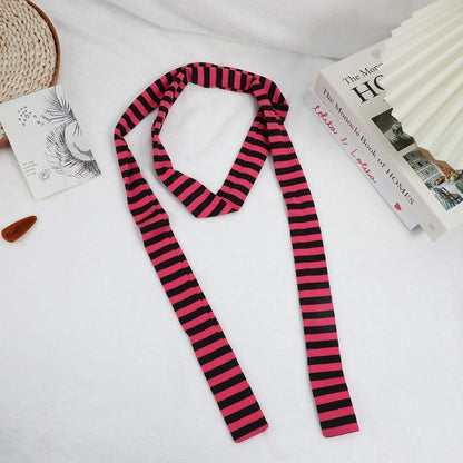 Women’s Striped Cotton Scarf, Long Thin Neckerchief for Casual Streetwear