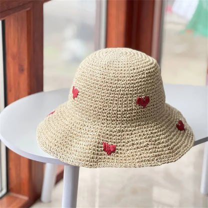 Wavy Brim Straw Sun Hat, Breathable Wide Brim Beach Hat for Summer Travel