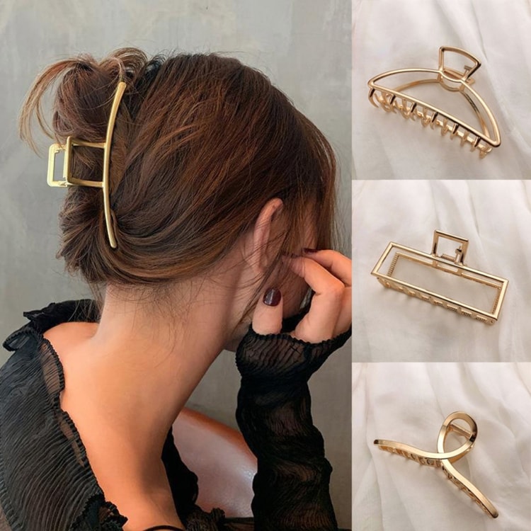Women’s Gold Color Hollow Geometric Metal Hair Claw, Fashion Hair Clip Accessory