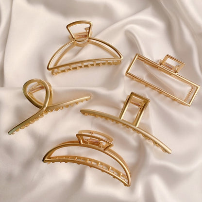 Women’s Gold Color Hollow Geometric Metal Hair Claw, Fashion Hair Clip Accessory