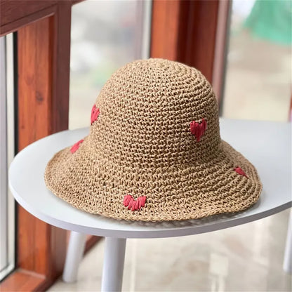 Wavy Brim Straw Sun Hat, Breathable Wide Brim Beach Hat for Summer Travel