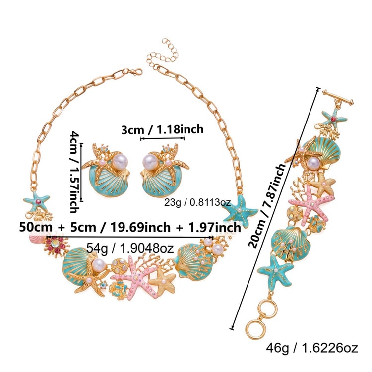 Colorful Enamel Starfish & Shell Jewelry Set, Beach Vacation Accessories