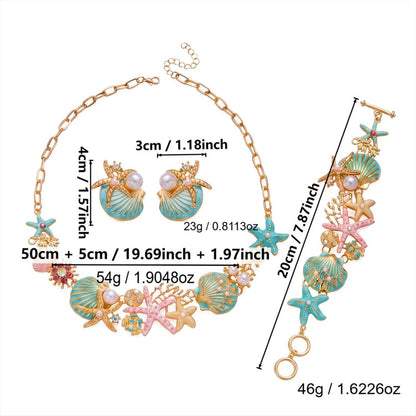 Colorful Enamel Starfish & Shell Jewelry Set, Beach Vacation Accessories