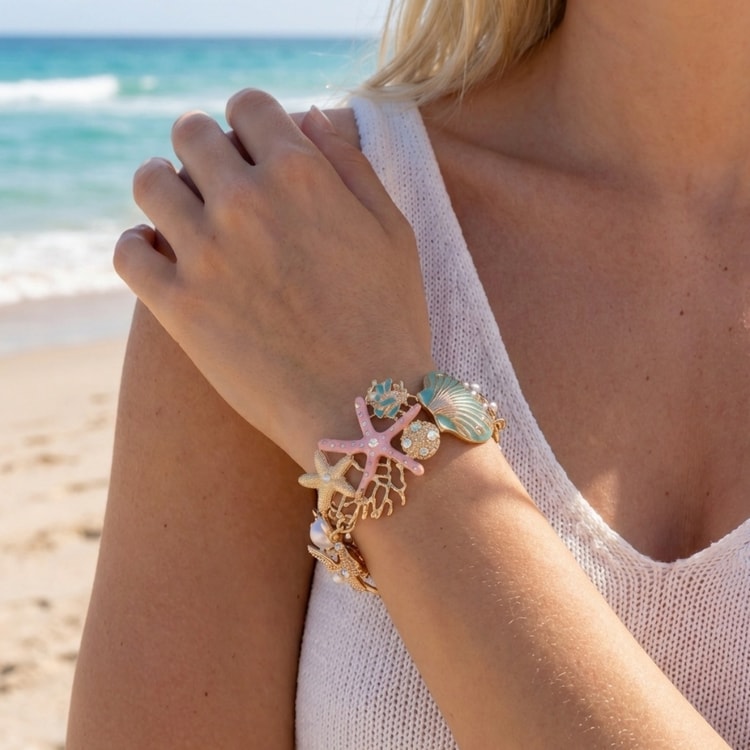 Colorful Enamel Starfish & Shell Jewelry Set, Beach Vacation Accessories