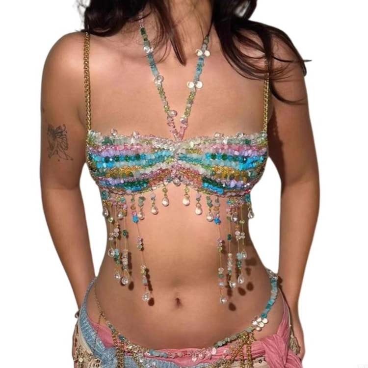Bohemian Beaded Body Chain Bra for Festival, Party & Nightclub Wear