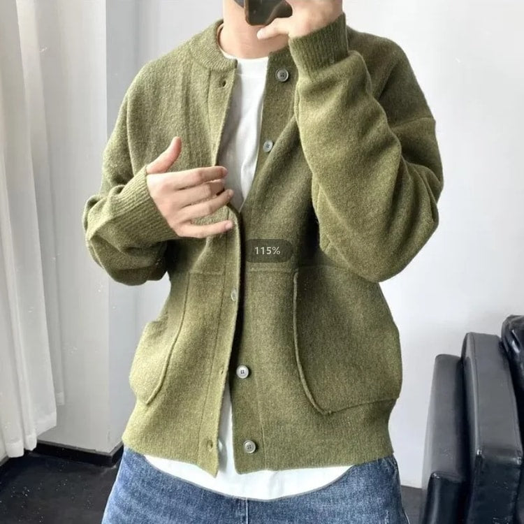 Men’s Knitted Cardigan Sweater, Solid Color Casual Layering Sweater for Autumn and Winter