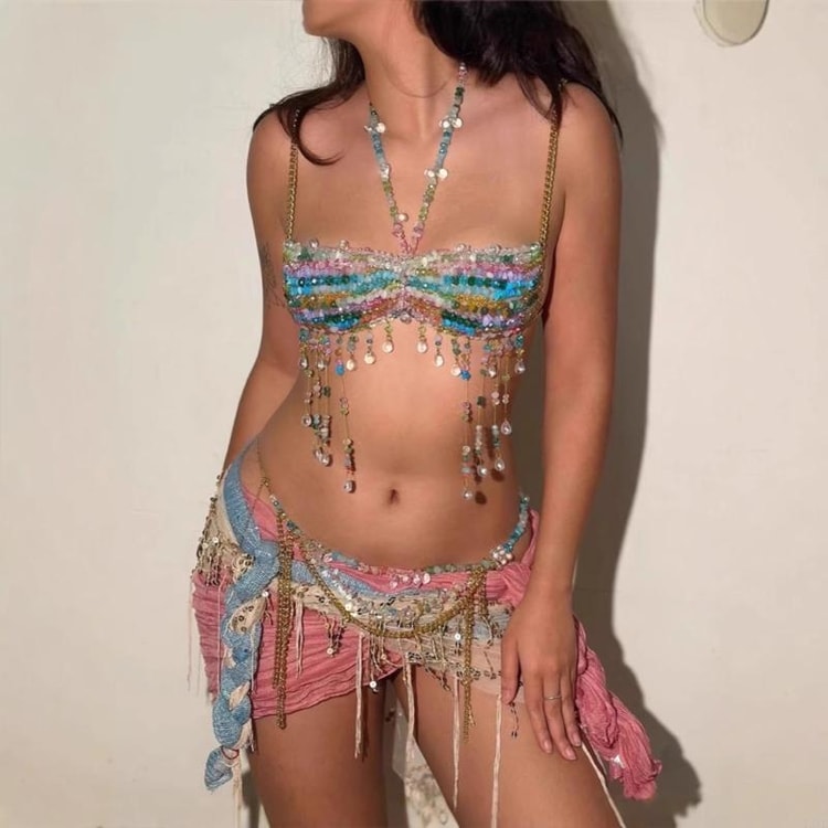 Bohemian Beaded Body Chain Bra for Festival, Party & Nightclub Wear