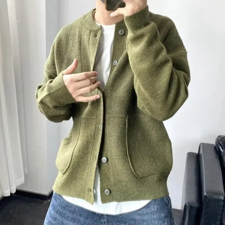Men’s Knitted Cardigan Sweater, Solid Color Casual Layering Sweater for Autumn and Winter